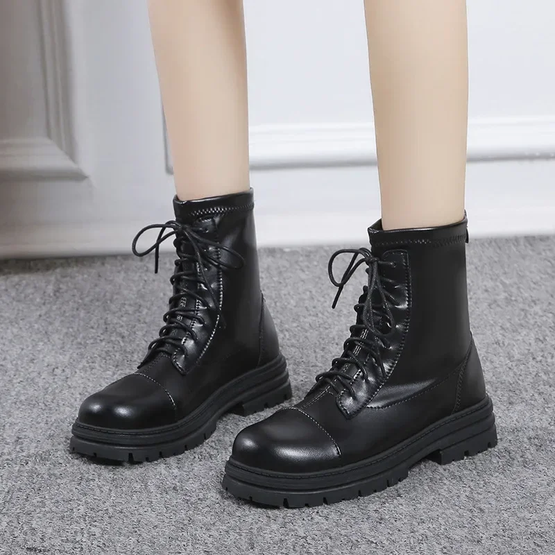 New Women Ankle Boots Fashion Black Female Goth Boots Rubber Thick-Soled Non-Slip Ladies Boots High Tube Booties Woman Shoes