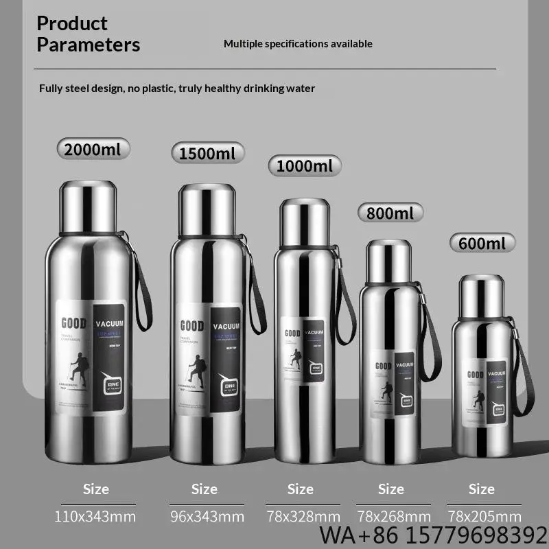 Portable Camping Outdoor Travel Large Capacity 24-36 Hours Vacuum Insulated 316L Stainless Steel Water Bottle Modern Simplicity
