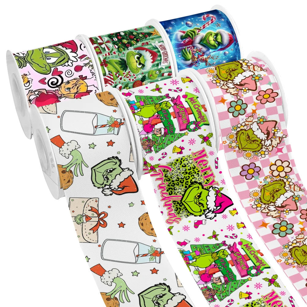 عيد ميلاد سعيد الكرتون غرينش نمط Grosgrain الشريط لتغليف الهدايا DIY بها بنفسك الخياطة الفن 10 ياردة شريط من الساتان