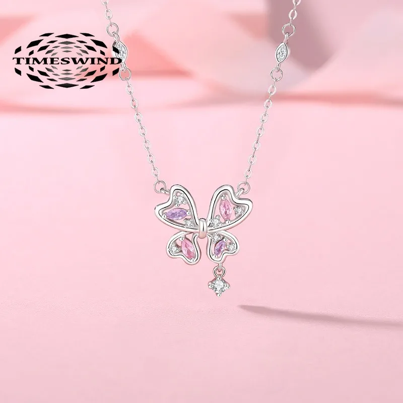 

TIMESWIND Dreamy Multi-color Zircon S925 Silver Butterfly Pendant Women Necklace Certificate