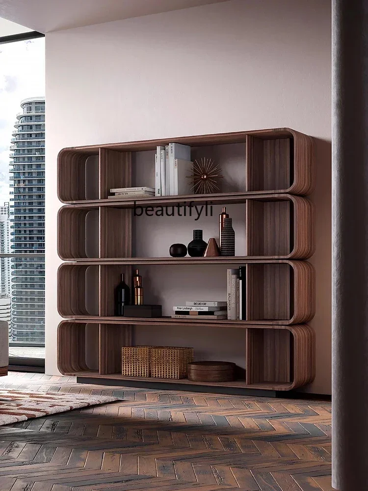 

Italian light luxury solid wood bookcase, simple study, bookshelf, locker, living room, double-sided partition cabinet