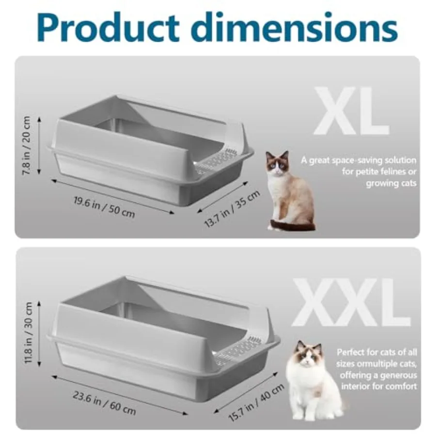 2-Pack XXL XL Stainless Steel Cat Litter Box with High Sides Leak-Proof Drop-Proof Rust-Resistant Non-Stick Odor Control Easy t view 2