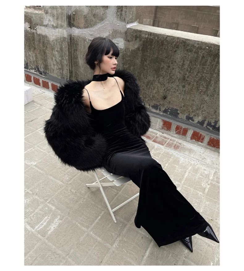 Lautaro Winter Cool Oversized Casual Soft Thick Warm Black Hariy Shaggy Faux Fur Coat Women Turn-down Collar Fluffy Jacket 2023
