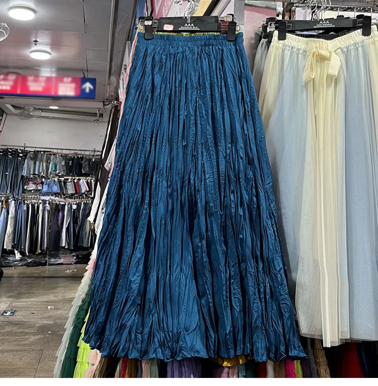 Spring and Summer Casual Texture Pleated Long Skirt with Floor Length Simple and Lazy Drape Pleated Skirt for Women