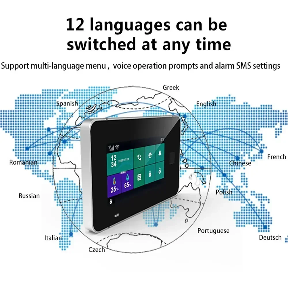 ZONAN G60 Tuya WiFi Gsm Security Alarm System Temperature Humidity Display Fingerprint Arming Apps Control Wireless Alarm Kit