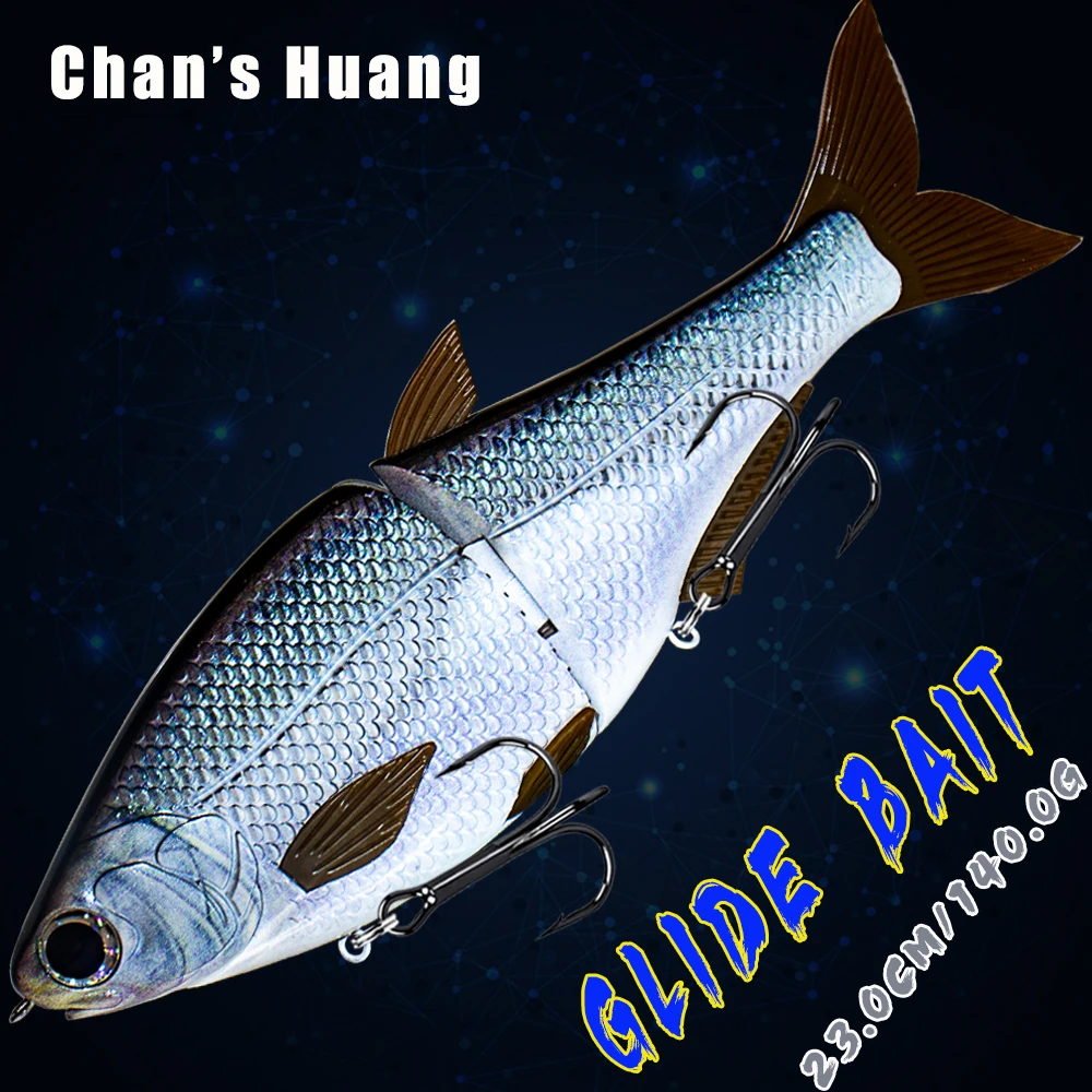 Chan's Huang 1PCS 23cm 140g Big Slow Sink Glide Fishing Lures Silent Silicone Tail Bass Fishing Bait for Freshwater Fishing