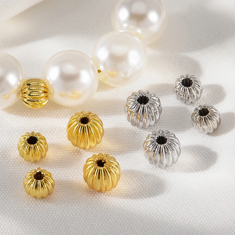 10pcs 20pcs 18K Gold Plated Brass Round Pumpkin Spacer Beads Separator Part for DIY Bracelet Necklace Jewelry Making Accessories