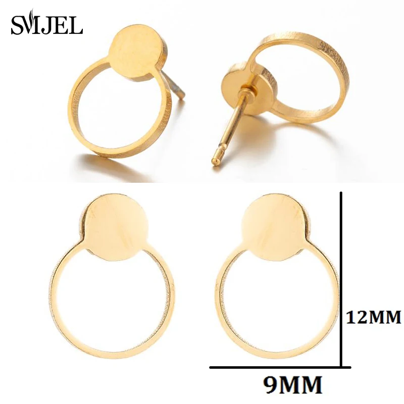 Mini Stainless Steel Earrings for Women Geometric Cat Fish Crown Heart Key Face Earring Korean Star Moon Studs Jewelry Gift