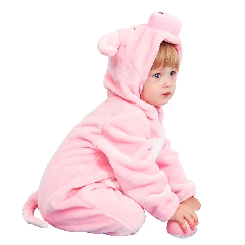 Baby cosplay animal climbing suit cartoon flannel unisex baby jumpsuit unicorn rabbit dinosaur pajamas pure cotton baby unisex b view 5