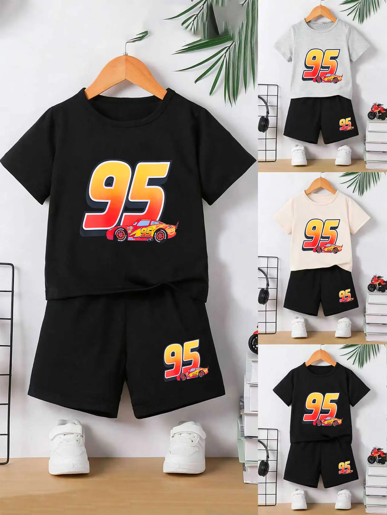 Jungen Rennstil-Komfort-Sommerkleidung Set mit Aufdruck Racing-95 Themen-Freizeitkleidung für Kinder – Detail 1