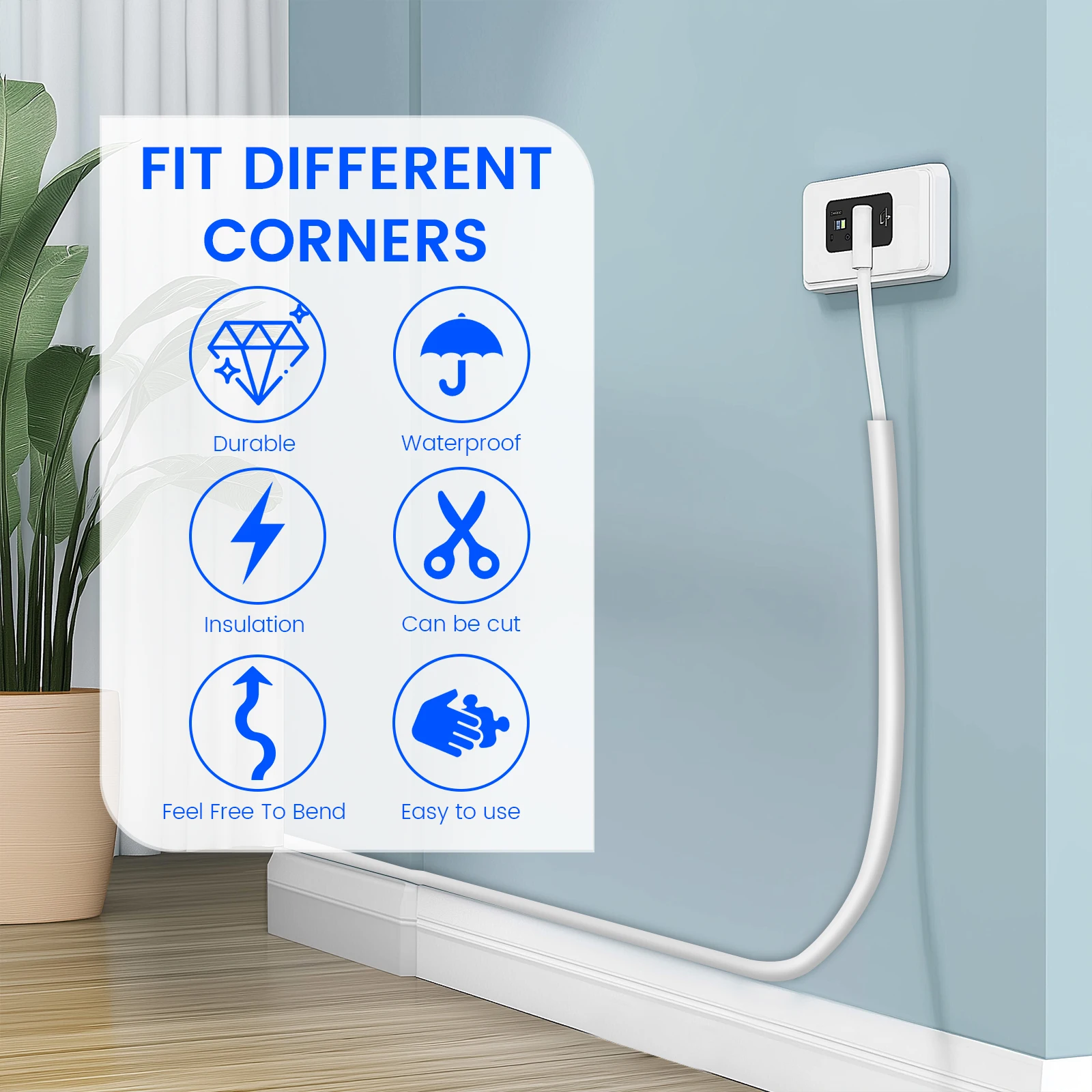 4/6/8M Self Adhesive Wall Cable Concealer Floor Cord Cover Flexible Cable Wire Fixer Protector for Cord Management