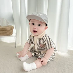 Baby summer one-piece stripesd pure cotton short-sleeved rompers for men and women, fashionable and versatile harem clothes