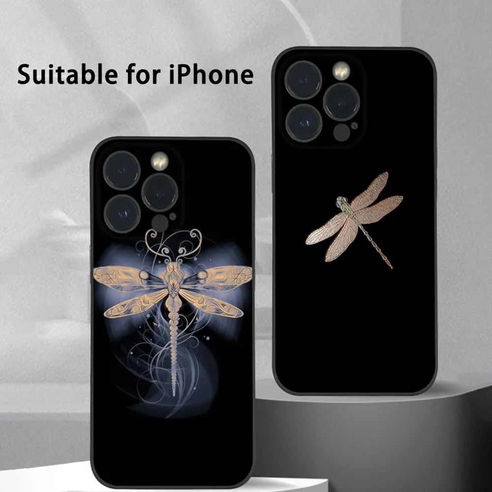 Dragonfly Animal Insect Phone Case For iPhone 15 14 13 12 11 Pro Xs Max Mini XR X 7 8 Plus Black Frosted Soft Shell Funda Cover