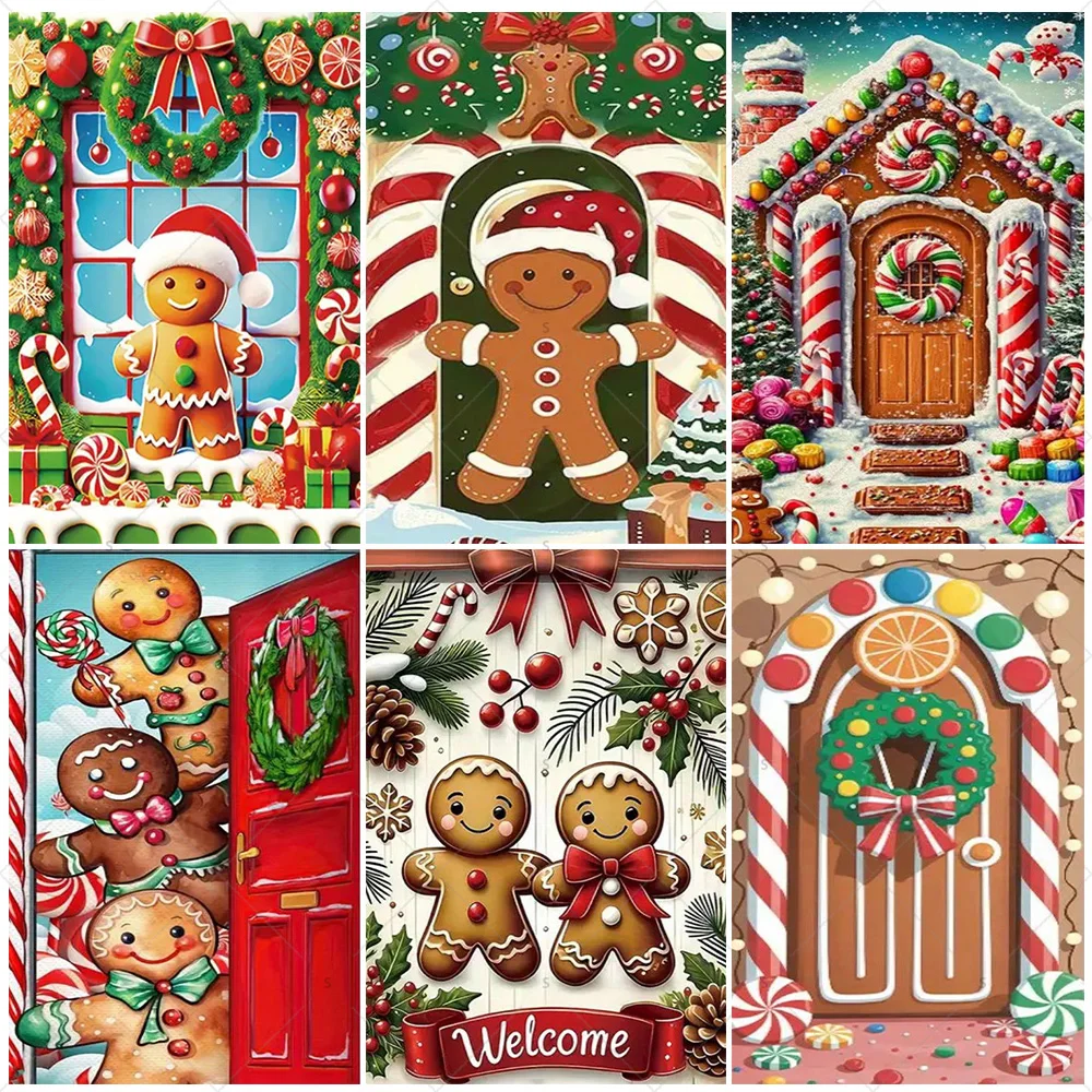

Christmas Door Cover Decoration Backdrop Gingerbread Man Gingerbread House Background Indoor Outdoor Porch Banner Party Supplies