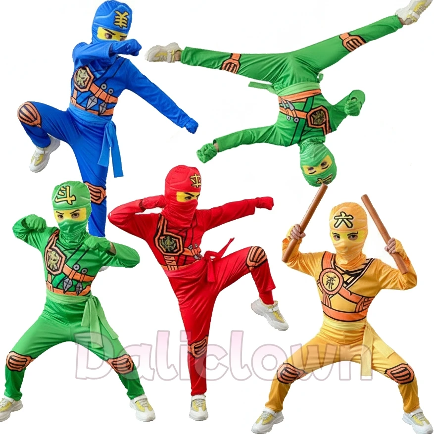 Kids Ninja Costume Samurai Superhero Jumpsuit Anime Ninja Cosplay Boy Girl Fancy Party Dress Halloween Carnival Costume Outfit