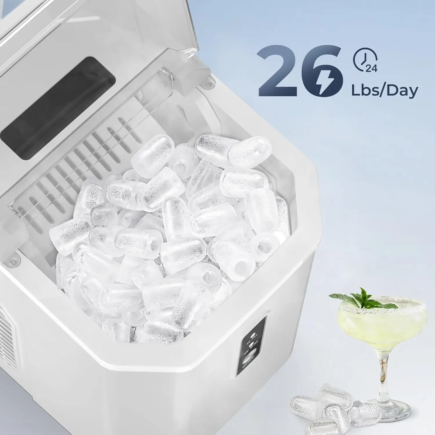 Ice Makers Countertop - 9 Cubes in 6 Mins, 26lbs/Day Portable Maker with Carry Handle Self-Cleaning Maker with Ice Scoop