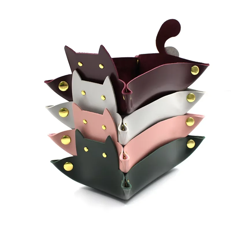 

Dice Cup Cute Pink Cat Storage Box Kitten Dice Cup Four Corner Folding Leather Dice Cup for D&D COC Role RPG DND Table Game