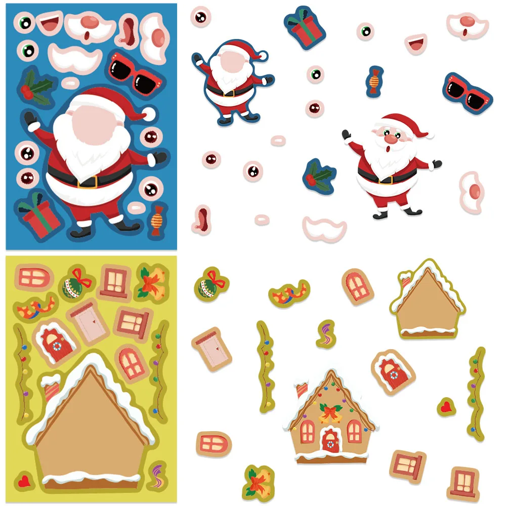 8/16/32 Vellen Cartoon Kerstdag Diy Maak Een Gezicht Puzzelstickers Verkleed Spel Gezicht Grappige Assemblage Stickers Kinderen Speelgoed Geschenken