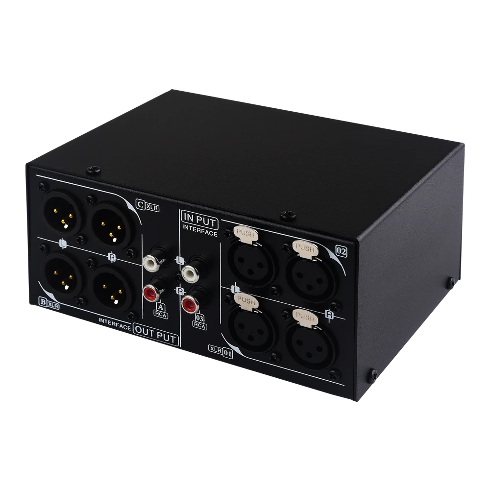 3 in 3 out fully balanced XLR signal passive stereo selector switch switcher/balanced XLR to unbalanced RCA audio converter