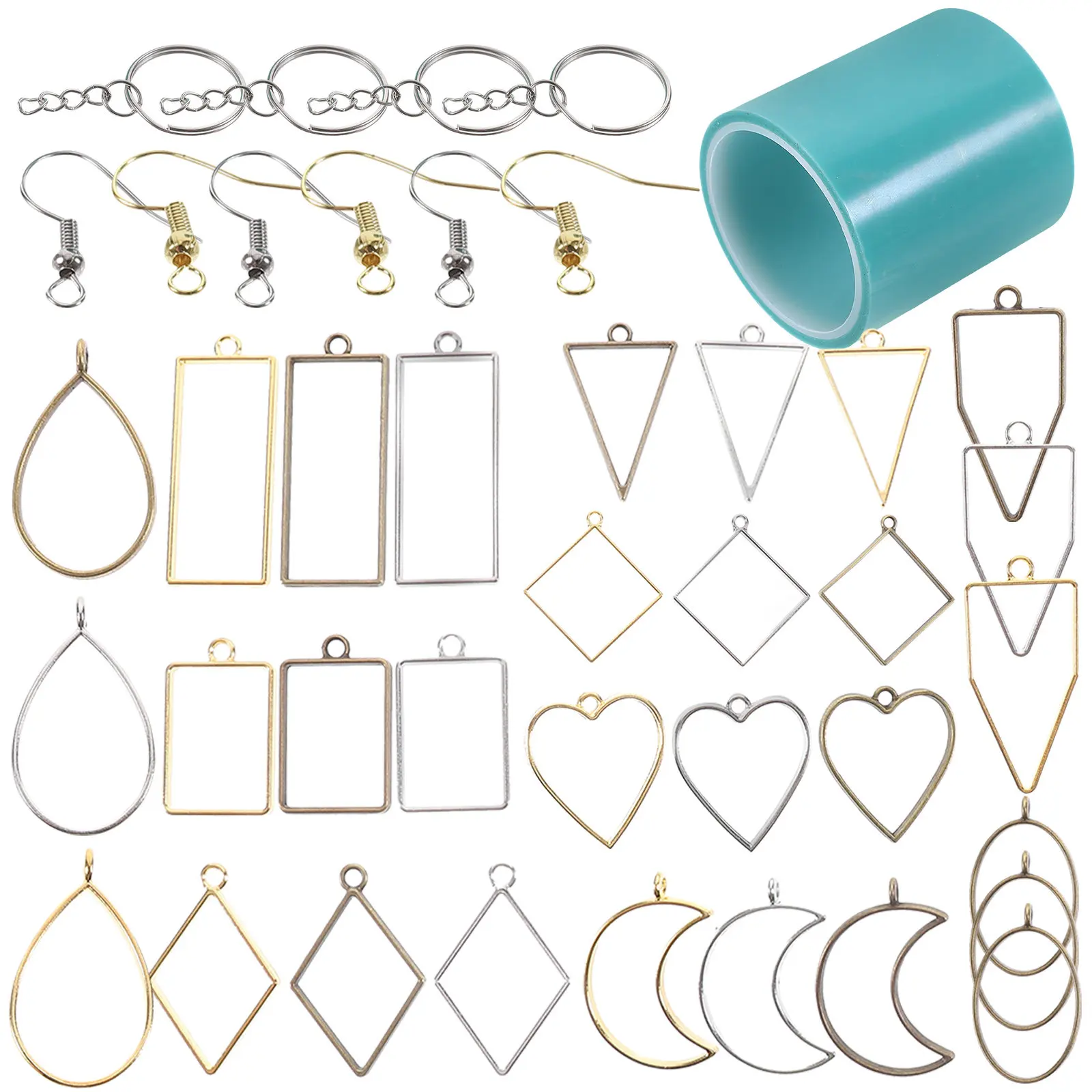 

55Pcs Metal Bezel Charms Geometric Hollow Lightweight Sturdy Metal Frame for Resin Jewelry Making DIY Pendants Bracelets