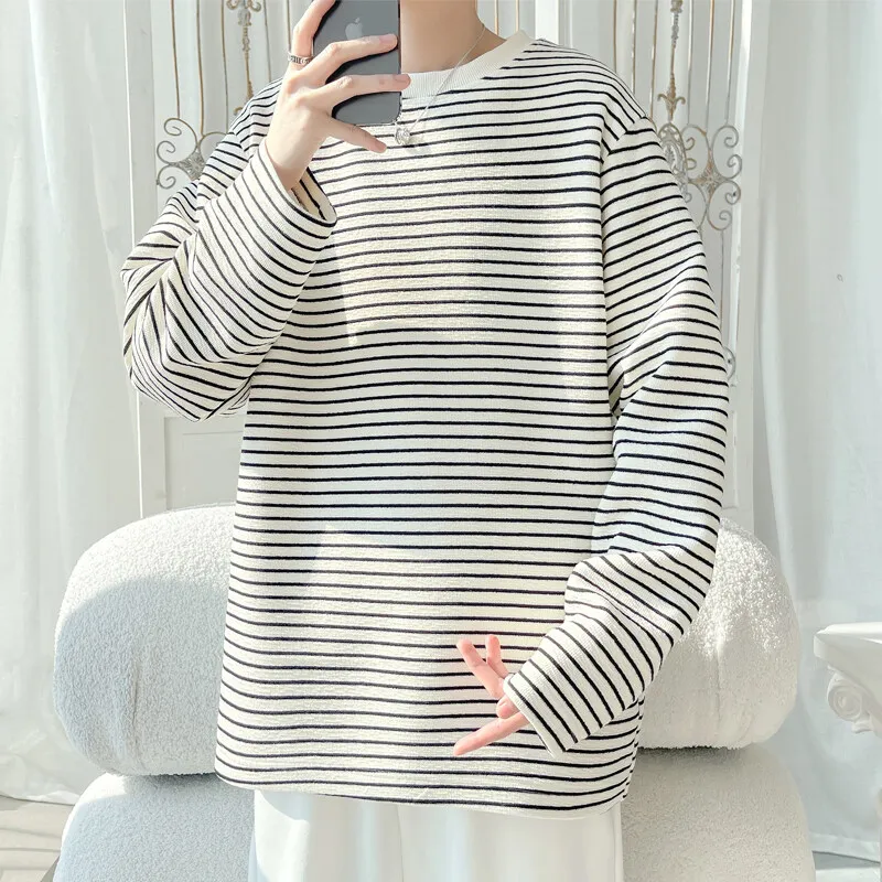 

Casual Top Striped Sweatshirts For Men's Clothing 2025 Spring Autumn Pull On Hoodies&Sweatshirts Youth Streetwear Loose Pullover