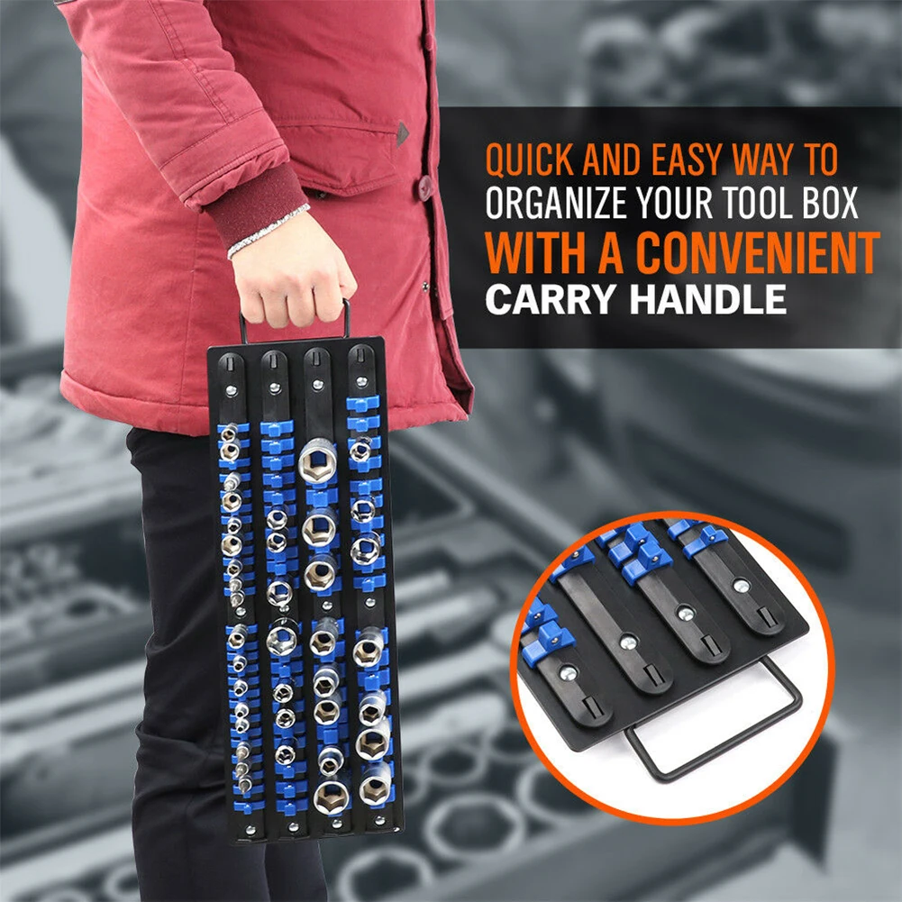 Rack Storage Socket Wrench Holders 80 Sockets 3 8 Inch Drive for Socket Wrench Organizer Shelf With 3 Socket Rails