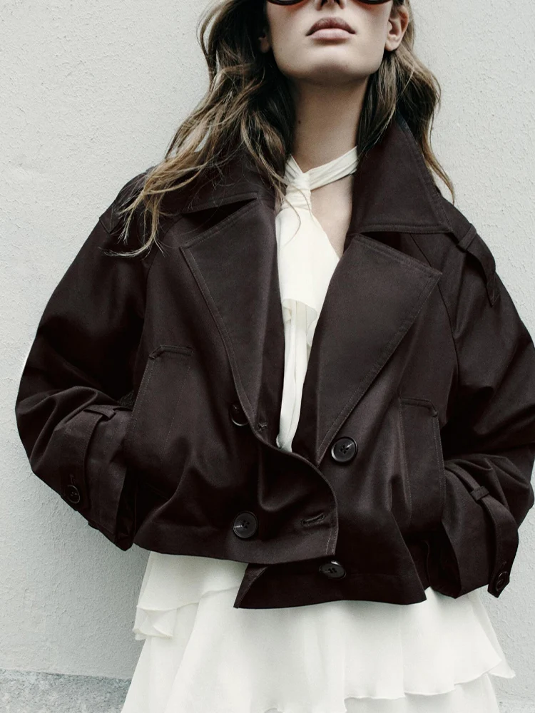 

Осенние новые поступления в европейском и американском стиле, женская мода, двубортный классический короткий плащ с длинными рукавами