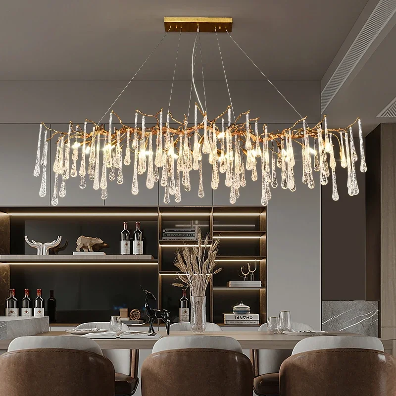 

Vintage Copper Crystal Chandeliers Pendant Lamps For Dining Living Room Kitchen Metal Glass Crystal Long Tree Branch Chandelier