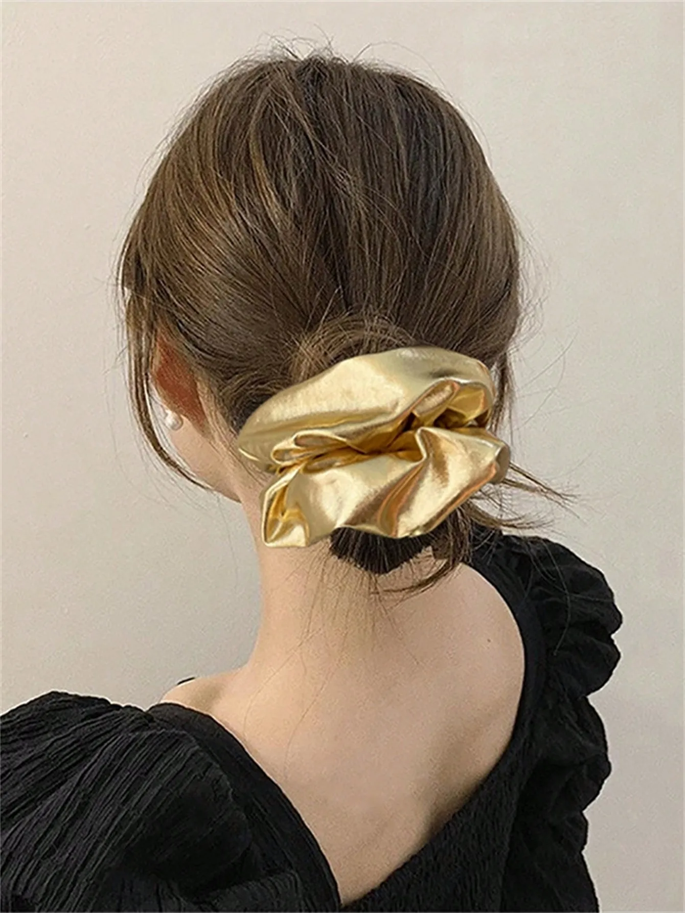 1 pezzo di design di nicchia in pelle argento da donna semplice grande fascia per capelli grande coda di cavallo cravatta accessori per capelli