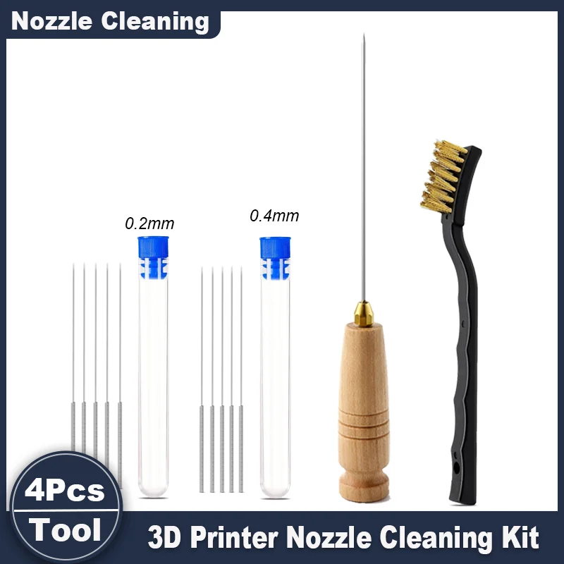 3D Printer Nozzle Cleaning Kit Wooden Handle Needle Brush Set for 0.2-1.0mm Nozzle Anti-Clog Tool,  3D Printer Tools Kit