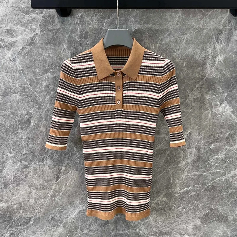 High-End ort-Sve  Ne Striped Knitwear for Young Girls Korean Sle Slim Fit Regular Length Autumn Season Faion