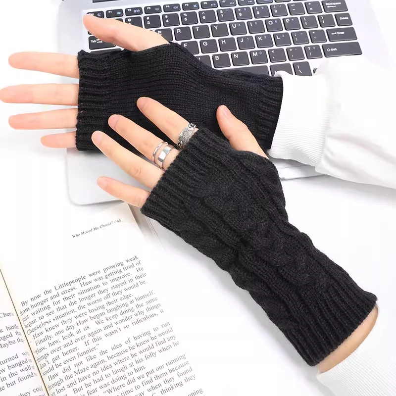 Warm Twist Knitted Gloves Unisex Fingerless Gloves Solid Color Simply Autumn Winter Glove Crochet The Arm Cuff Short Arm Sleeve