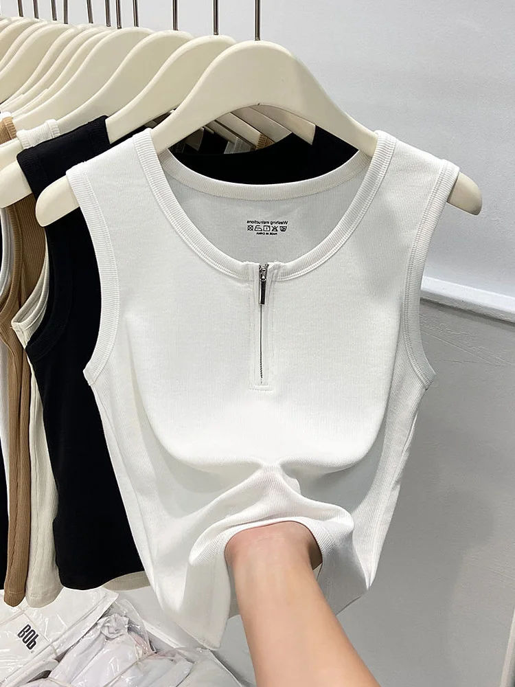 

Женский жилет на молнии больших размеров, летняя универсальная верхняя одежда, топ с эффектом прохлады, корейский стиль, для повседневной носки, модный