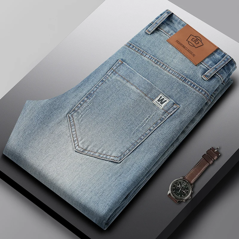 4 Colors Business Men's Brand Clothing Jeans Straight Fashion Stretch Comfortable Casual Solid Color Regular Denim Trousers Male