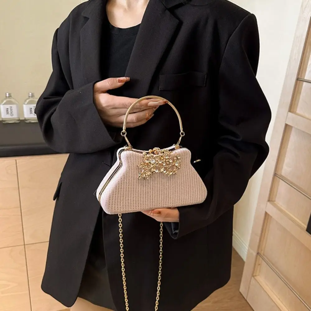 

Elegant Luxury Diamond Dinner Handbag Top Handle Square Bridal Clutch Bag Shinny Rhinestone Wrist Bag Ladies