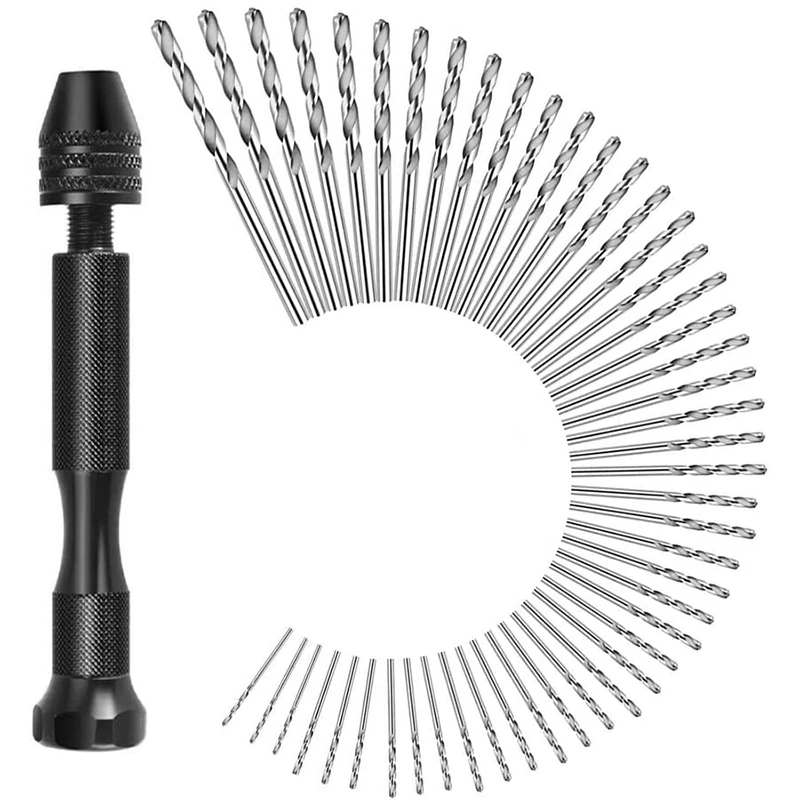 Precision Hand Drill With Twist Bits Set Of 48 Professional Quality Swivel Head Pin Vise For Delicate Manual Work