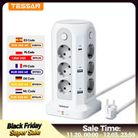TESSAN Power Strip EU Plug Multiple Socket with 4 USB 2 Type C 4 Switch 18 In 1 Tower Socket Surge Protection 2M Extension Cord