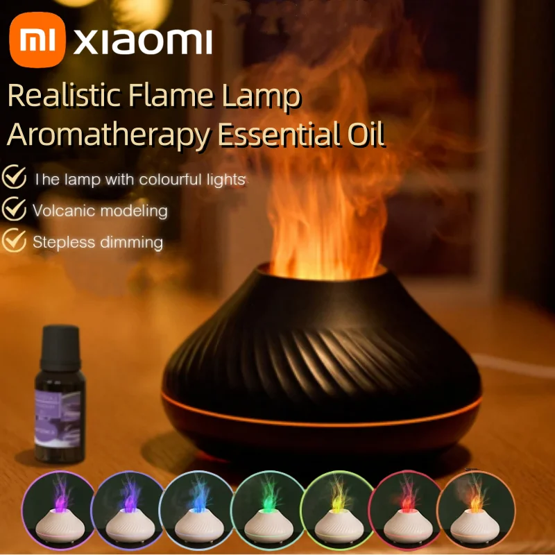 Xiaomi Volcanic Simulation Humidifier Aroma Diffuser Essential Oil Lamp Portable Air Humidifier With Color Flame Night Light ﻿