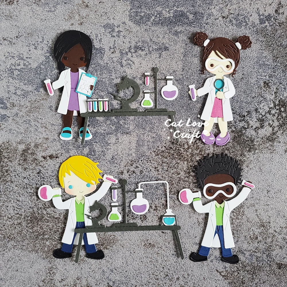 Catlove Scientist Laboratory Boy Girl Metal Cutting Dies Scrapbooking Stencil Die Cuts Card Making Craft Embossing New Dies 2022