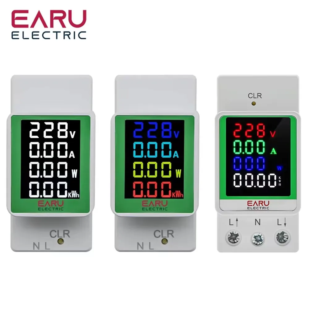 4IN1 Digital AC 110V 220V 100A Voltage Current KWH Electric Energy Monitor Meter VOLT AMP Voltmeter Aammeter Wattmeter Din Rail