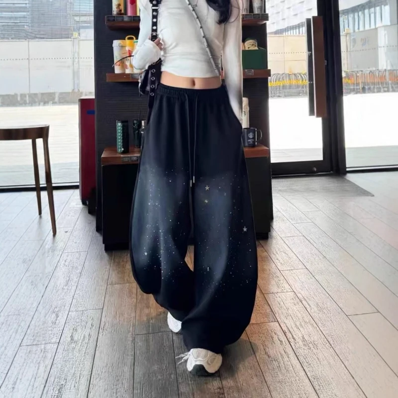 2025秋冬新作 カジュアル 星柄 レトロ風 カーブドナイフガードパンツ レディース