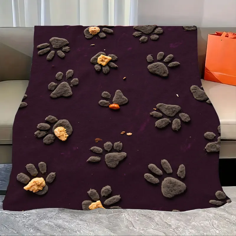 

1pc Flannel Blanket "Paw Print Pet Blanket with Treat Pockets for Cozy Playtime"