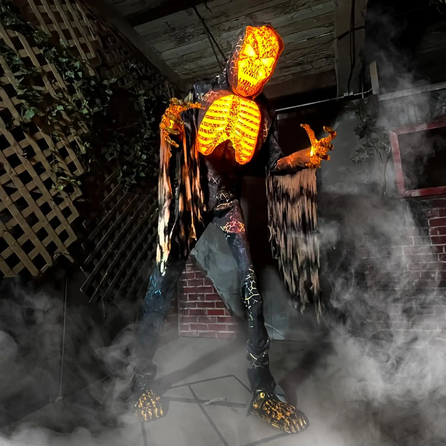 Motion-Activated 7.5-Ft. Tall Smoldering Ghoul, Plug-in Talking Scare Prop Animatronic with Spooky Sound Effects and Lights