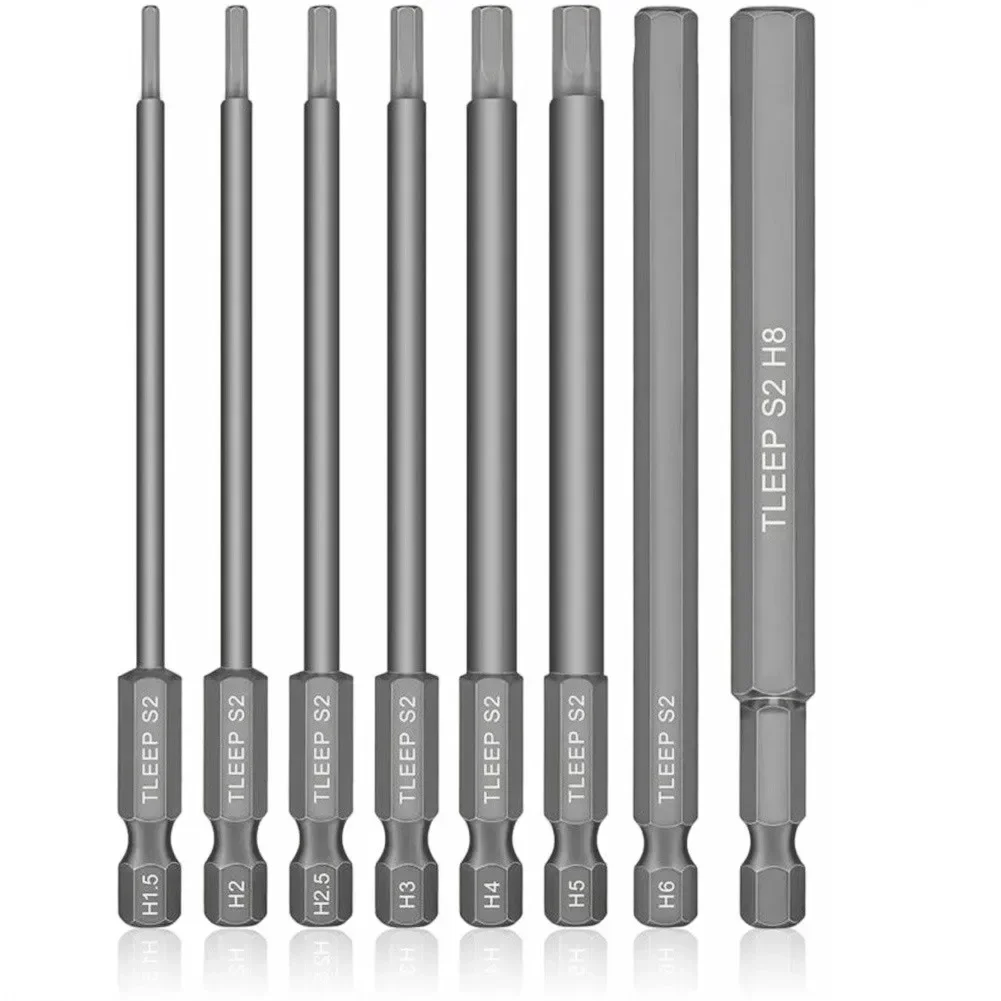 

8 PCS Hex Shank Drill Bits Set 1.5/2/2.5/3/4/5/6/8mm Magnetic Screwdriver Bit 100mm Length Metric Wrench Hex Head Bits