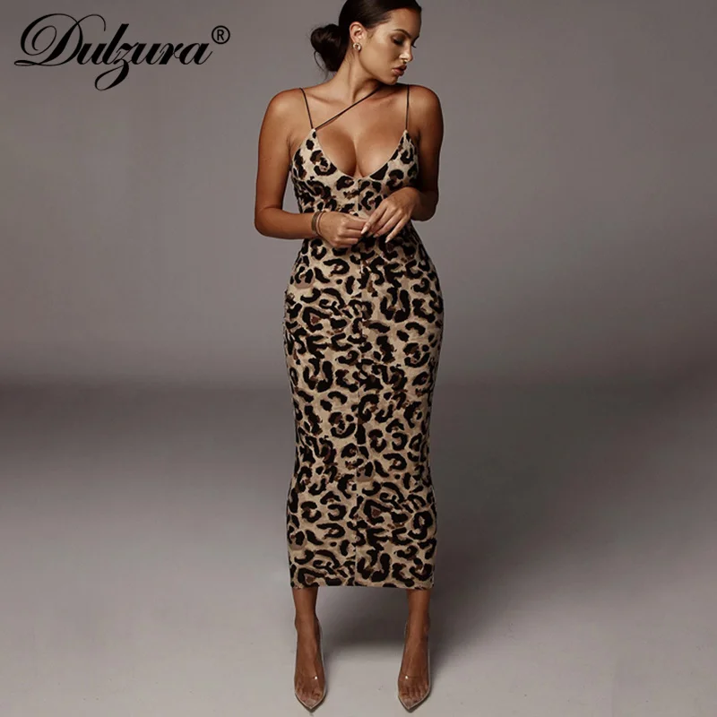 Dulzura Women Party Club Evening Streetwear Leopard Bodycon Midi Dress 2024 Summer Clothes Wholesale Items For Business