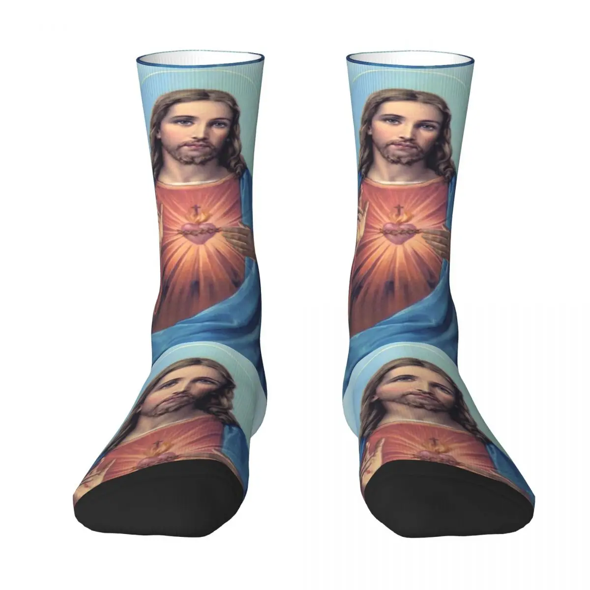 Christian Sacred Heart Of Jesus Socks Catholic Saint Jesus Christ Stockings Winter Anti Skid Men Socks Medium Skateboard Socks