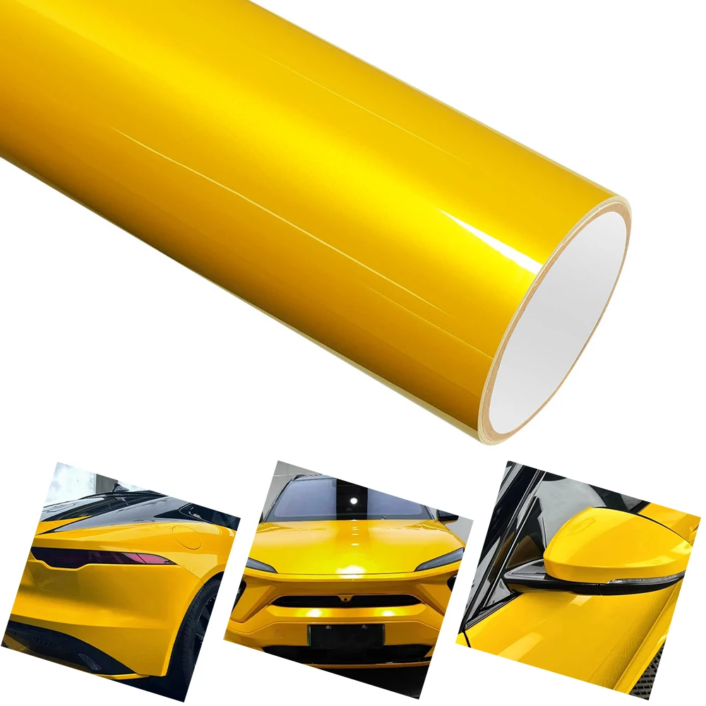 

Car Vinyl Film PET Liquid Metal Yellow Auto Vinyl Wrapping Film Self Adhesive Motorcycle Car Body Decoration Decal Accessories