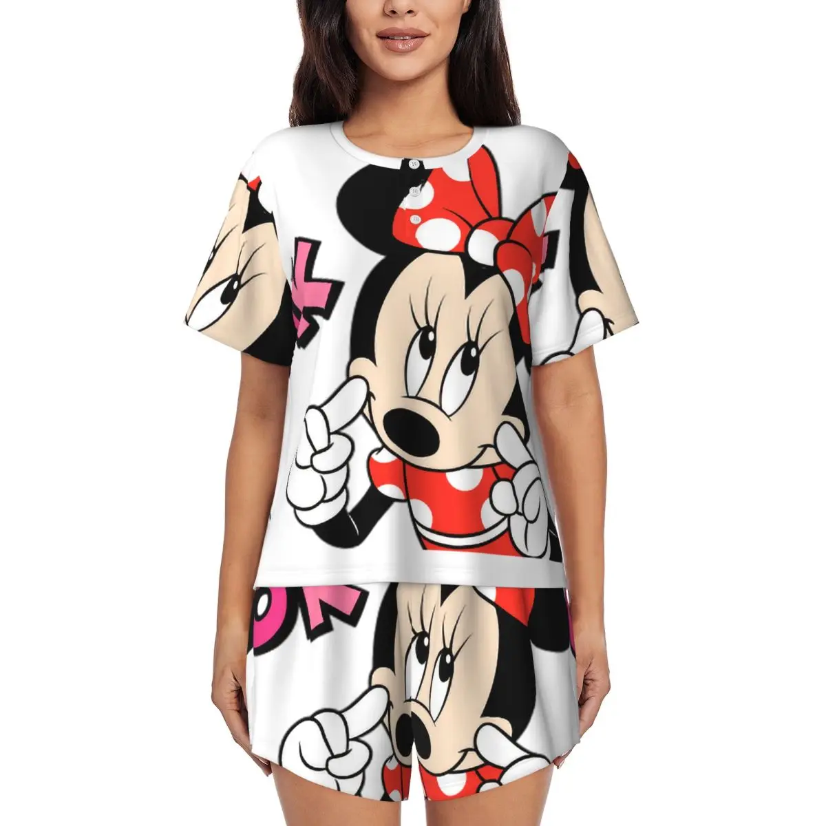

Custom Cartoon Animation Minnie Mouse Pajamas Set Women's 2 Piece Short Sleeve Sleepwear Loungewear PJ Shorts Sets