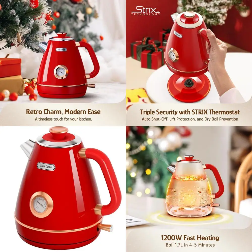 

1.7L Stainless Steel Electric Kettle with Thermometer, Fast Boiling 1200W, BPA-free, Cordless, Rotational Base, Auto Shut Off -