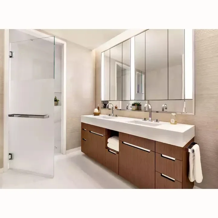 Modern Furniture Full Set Custom Led Mirrored Wood Grain Bathroom Cabinets